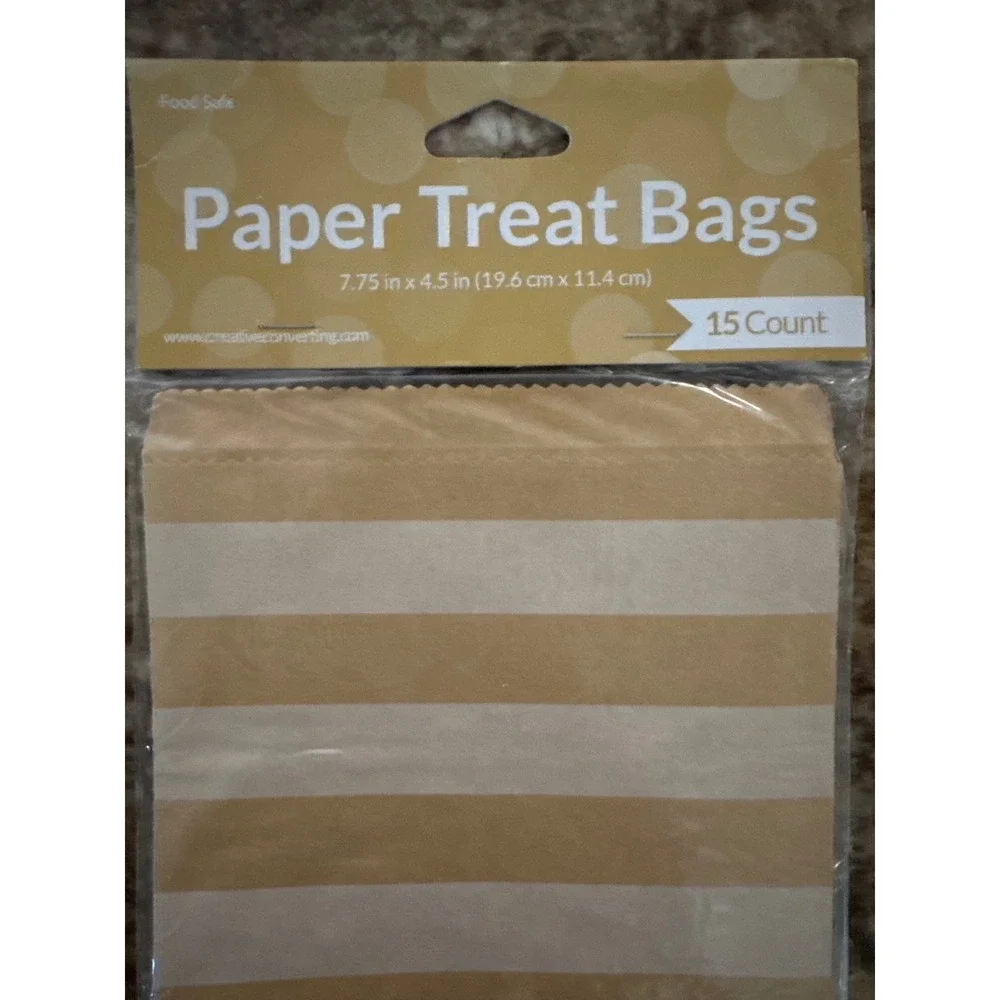 Creative Converting Kraft Striped Paper Treat Bags 7.75x4.5